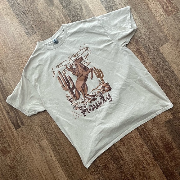 Women’s Western T-Shirt Retro Cowboy Howdy Graphic Size XL Tan Beige EUC - Picture 3 of 6